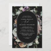 ミュートされた濃いフローラ |エレガントブラック・ムーディ結婚ーズ 招待状 (正面)