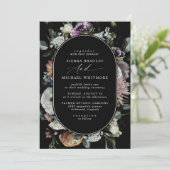 ミュートされた濃いフローラ |エレガントブラック・ムーディ結婚ーズ 招待状 (スタンド正面)