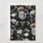ミュートされた濃いフローラ |エレガントブラック・ムーディ結婚ーズ 招待状 (裏面)