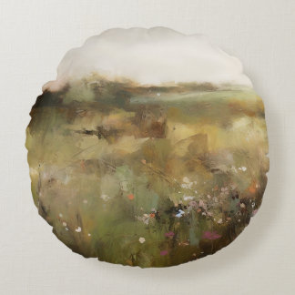 ミュートされた牧草地抽象芸術景観山水アート ラウンドクッション