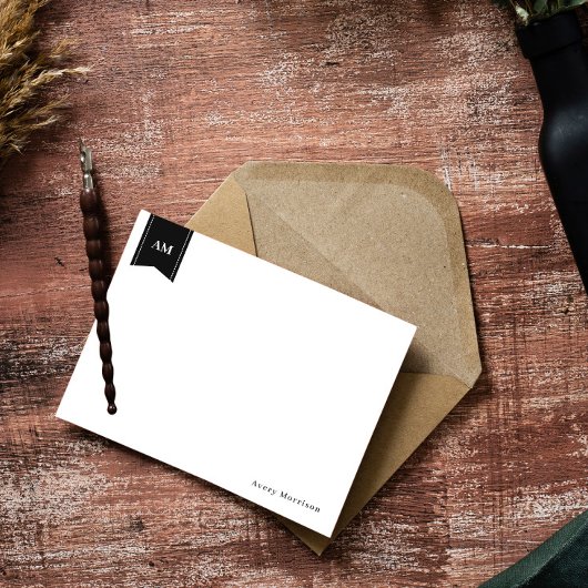 ミュートされた白黒名とイニシャル ノートカード