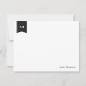 ミュートされた白黒名とイニシャル ノートカード (正面)