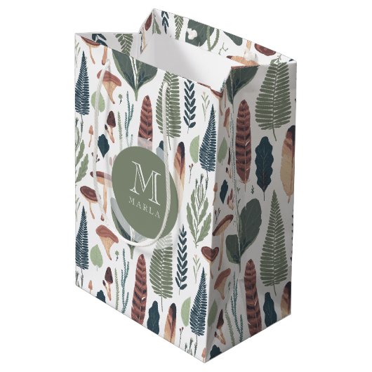 ミュートされた紅葉ウッドランドの葉模様 ミディアムペーパーバッグ (裏面アングル)