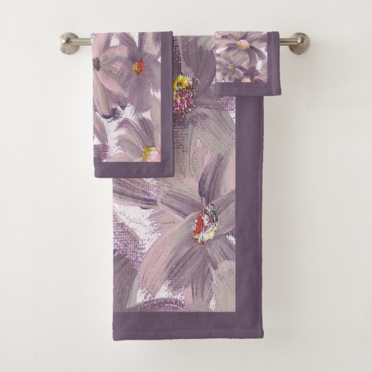 ミュートされた絵を描ピンクの花任意の色 バスタオルセット (インサイチュ)