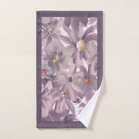 ミュートされた絵を描ピンクの花任意の色 バスタオルセット (ハンドタオル)