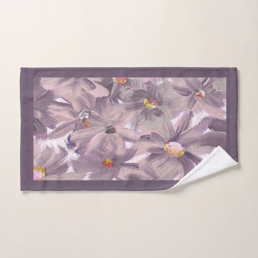 ミュートされた絵を描ピンクの花任意の色 バスタオルセット (ハンドタオル)
