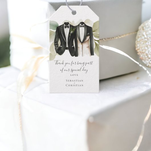 ミュートされた緑のパーソナライズされたゲイ結婚の ギフトタグ