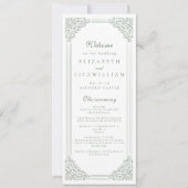 ミュートされた緑のヴィンテージフレームエレガントスクリプトプログラム (正面)