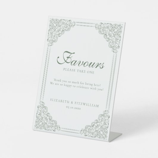 ミュートされた緑のヴィンテージ縁ど華美フレームの優先 台座サイン (正面)