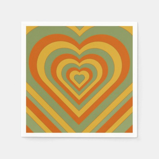 ミュートされた緑のGroovyレトロレイヤハート スタンダードカクテルナプキン (正面)