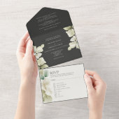 ミュートされた緑パーソナライズされたの結婚葉 オールインワン招待状 (貼ってはがせる)