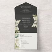 ミュートされた緑パーソナライズされたの結婚葉 オールインワン招待状 (内側)