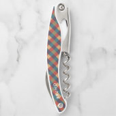 ミュートされた赤い緑とベージュの格子模様 ソムリエナイフ (裏面)