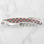 ミュートされた赤い緑とベージュの格子模様 ソムリエナイフ (正面)