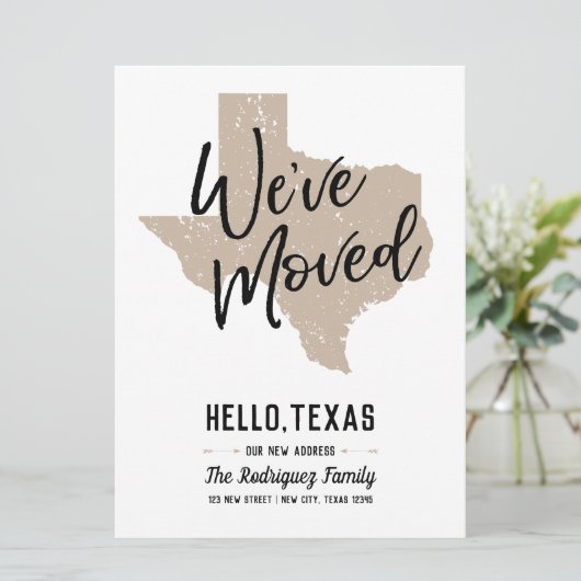 ミュートされた金ゴールド引っ越しました-テキサス州移動 カード (スタンド正面)