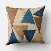 ミュートされた銅、青、および金ゴールドの三角形の抽象芸術 クッション (裏面)