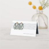 ミュートされた青い2つのルームスーツとボウタイ結婚ズ プレイスカード (裏面)