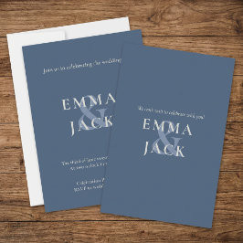 ミュートされた青ミニマル結婚式招待状 招待状