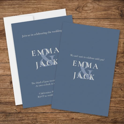 ミュートされた青ミニマル結婚式招待状 招待状