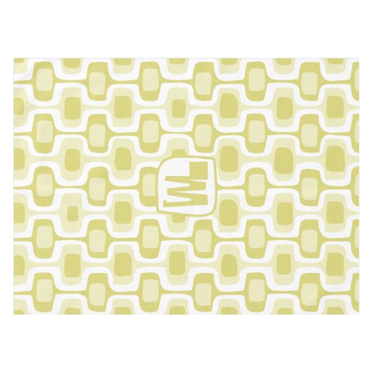 ミュートされた黄色の抽象芸術の正方形パターン テーブルクロス (正面(横))