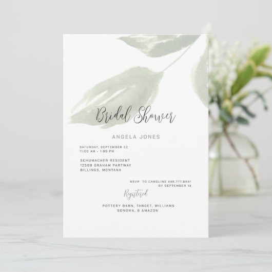 ミュートしたアイビー結婚セージブライダルシャワー 招待状 (スタンド正面)