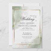 ミュートしたセージ抽象芸術結婚大理石 招待状 (正面)