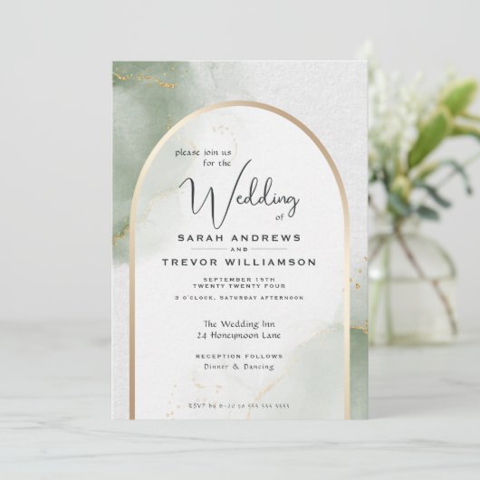 ミュートしたセージ結婚抽象芸術 招待状 (スタンド正面)