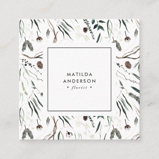 ミュートした水色モダンフローラスタイリッシュsqu スクエア名刺 (正面)