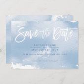 ミュートした青エレガントい水淡い色の色を保存する セーブザデート (正面/裏面)