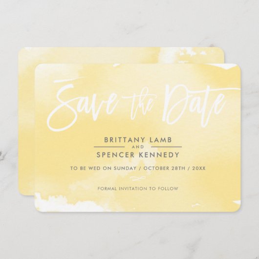 ミュートした黄色エレガントの水色を保存する セーブザデート (正面/裏面)