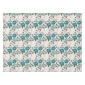 ミュートな青と緑の手描きのバラ テーブルクロス (正面(横))