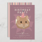 ミュートのトーンでかわいい誕生日ハムスター 招待状 (正面/裏面)