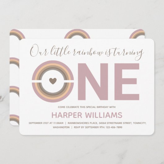 ミュートのレインボーベビー1st誕生日 招待状 (正面/裏面)