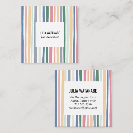 ミュートほこりっぽいミニマルストライプリスト手作りライン スクエア名刺 (正面/裏面)