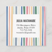 ミュートほこりっぽいミニマルストライプリスト手作りライン スクエア名刺 (裏面)