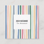 ミュートほこりっぽいミニマルストライプリスト手作りライン スクエア名刺 (正面)