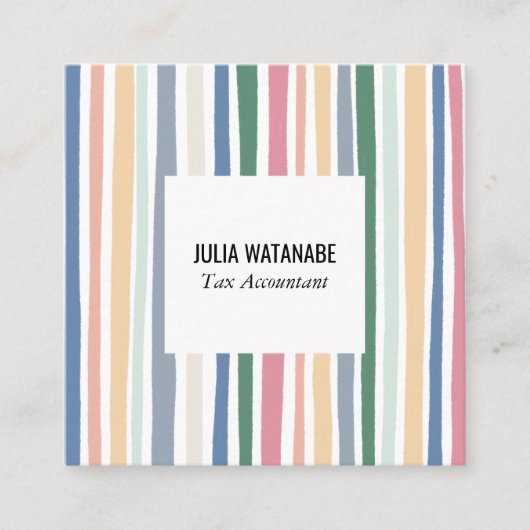 ミュートほこりっぽいミニマルストライプリスト手作りライン スクエア名刺 (正面)