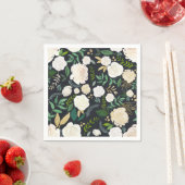 ミュートアイボリーの花柄にグリーンとブラック スタンダードカクテルナプキン (インサイチュ)