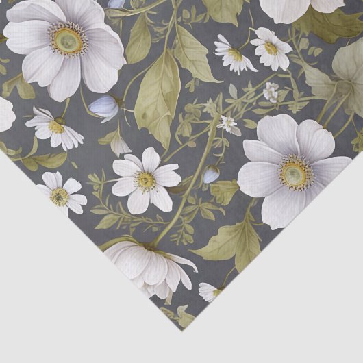 ミュートエレガントグレーのホワイトガーデンアネモネス 薄葉紙 (詳細)
