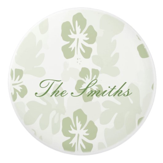 ミュートエレガントセージのハイビスカスパターン セラミックノブ (正面)