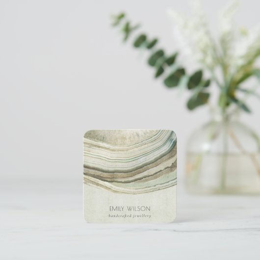 ミュートグリーンアクアアゲートネッ自然クレスディスプレイ スクエア名刺 (スタンド正面)