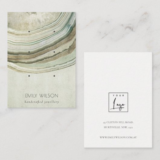 ミュートグリーンアクアアゲート3自然イヤリングディスプレイ 名刺 (正面/裏面)