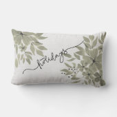 ミュートグリーン花模様オンクリームリネンテクスチャホリデー ランバークッション (裏面)