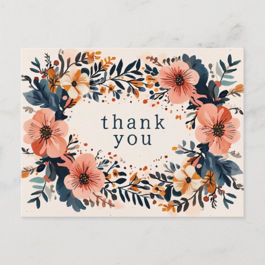 ミュートシック花模様カスタムありがとう ポストカード (正面)