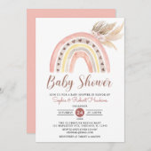 ミュートトーンズボホレインボーパンパスグラスベビーシャワー  招待状 (正面/裏面)