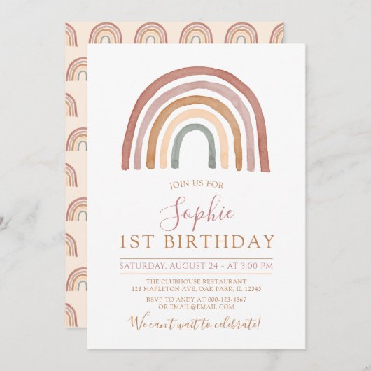 ミュートトーンボホレインボーガールズ1歳の誕生日 招待状 (正面/裏面)