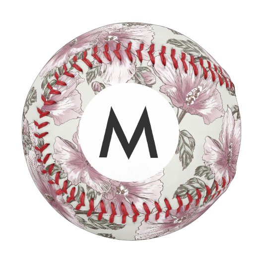 ミュートピンクハイビスカスの花のパターン 野球ボール (正面左)