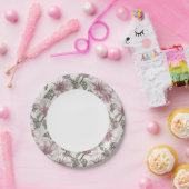 ミュートピンクハイビスカス花柄 ペーパープレート (パーティー)