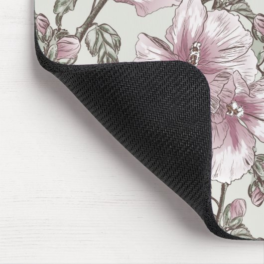 ミュートピンクハイビスカス花柄 マウスパッド (コーナー)