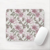 ミュートピンクハイビスカス花柄 マウスパッド (マウス)